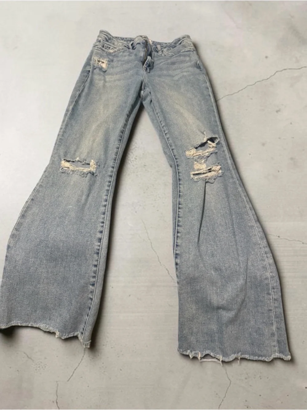Light Wash Distressed Wide-Leg Flare Jeans - Picture 7 of 11
